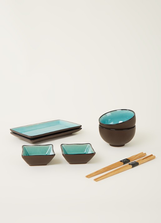 Tokyo Design Studio Glassy Turquoise sushi serviesset 8-delig - voorkant 2 turquoise