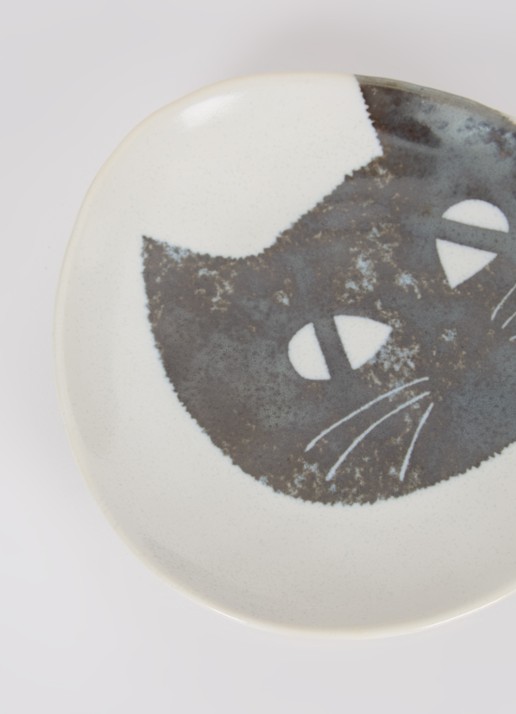 Tokyo Design Studio Neko Maruke Cat gebaksbordje 14 cm - detail lichtgrijs