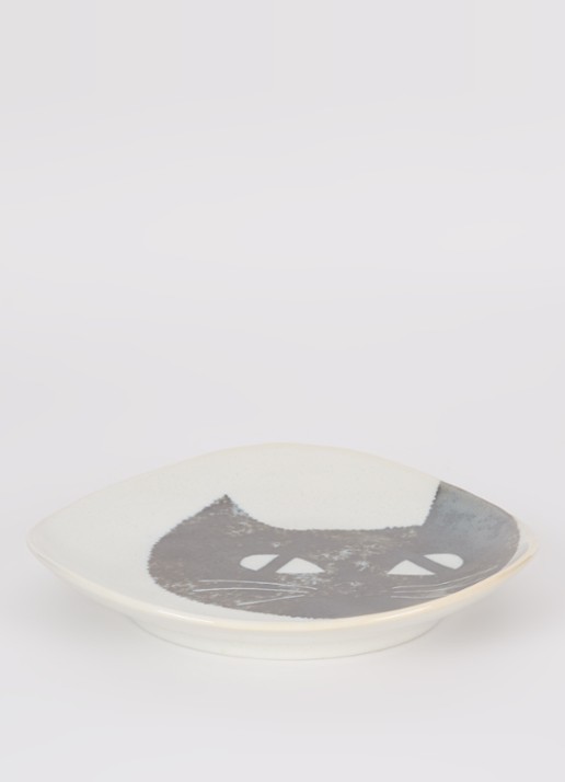 Tokyo Design Studio Neko Maruke Cat gebaksbordje 14 cm - voorkant 4 lichtgrijs