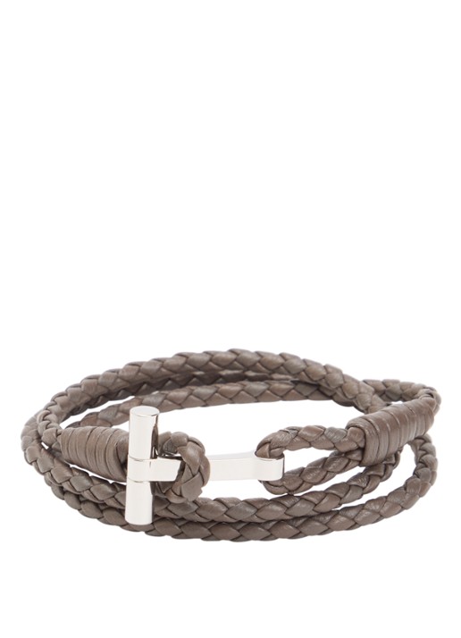 TOM FORD Armband van gevlochten leer - voorkant grijs