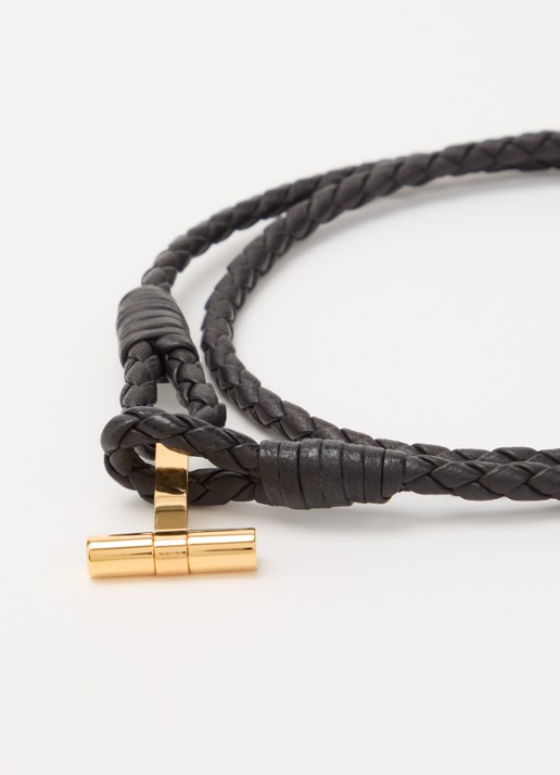 TOM FORD Armband van gevlochten leer - detail antraciet