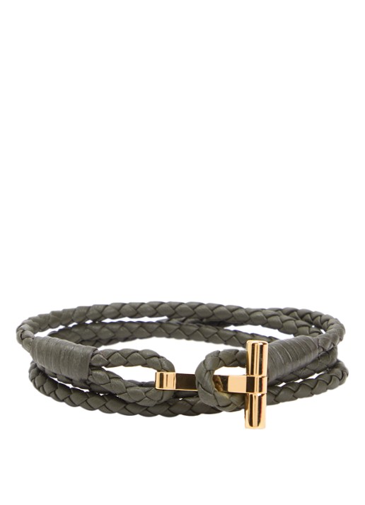 TOM FORD Armband van gevlochten leer - voorkant bronsgroen