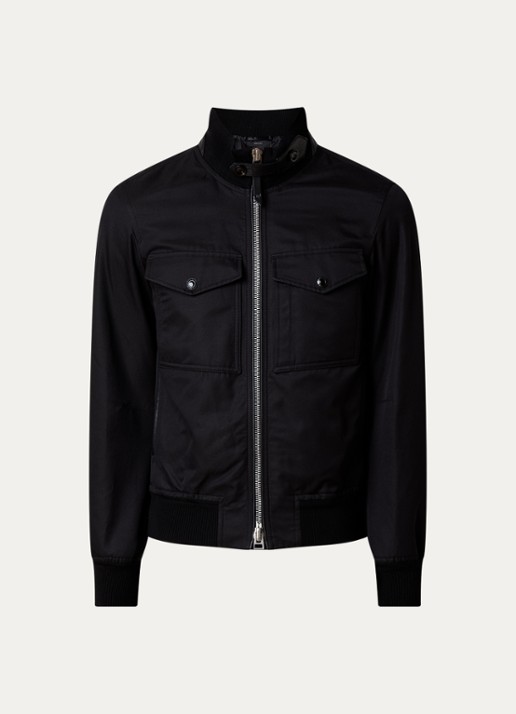Tom Ford Bomberjack in zijdeblend met borstzakken - voorkant zwart