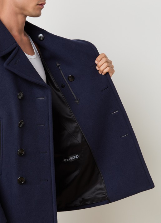 TOM FORD Double-breasted mantel van wol met steekzakken - detail 6 donkerblauw