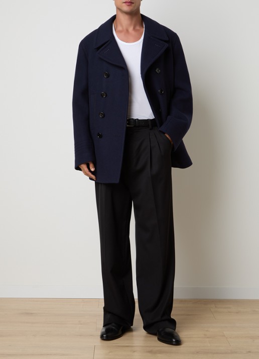 TOM FORD Double-breasted mantel van wol met steekzakken - voorkant 3 donkerblauw