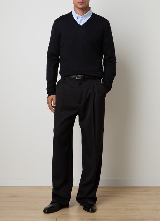 TOM FORD Fijngebreide pullover van wol met V-hals  - voorkant 2 zwart