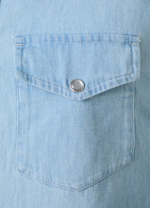 TOM FORD Regular fit overhemd van chambray met borstzakken - detail 5 lichtblauw