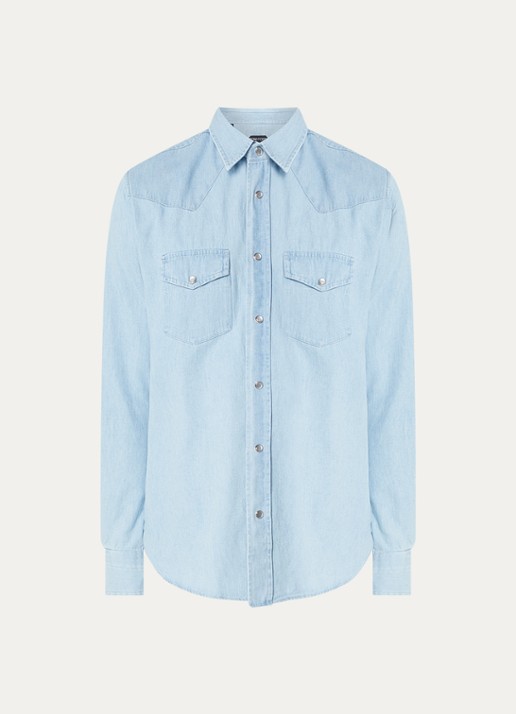 Tom Ford Regular fit overhemd van chambray met borstzakken