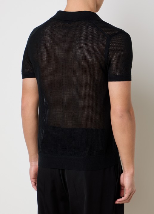 Tom Ford Semi-transparante polo in zijdeblend met mesh details - achterkant 5 zwart