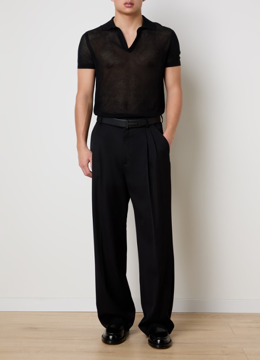Tom Ford Semi-transparante polo in zijdeblend met mesh details - voorkant 2 zwart