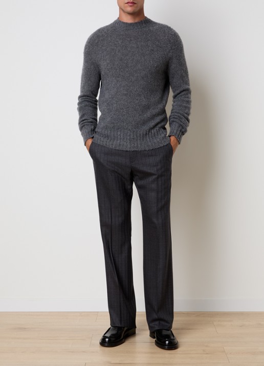 TOM FORD Straight fit pantalon van wol met streepprint en steekzakken - voorkant 6 donkergrijs