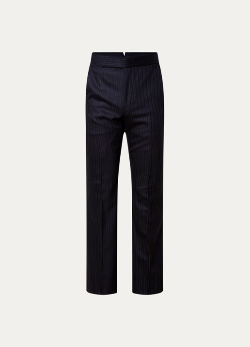 TOM FORD Straight fit pantalon van wol met streepprint en steekzakken - voorkant donkerblauw