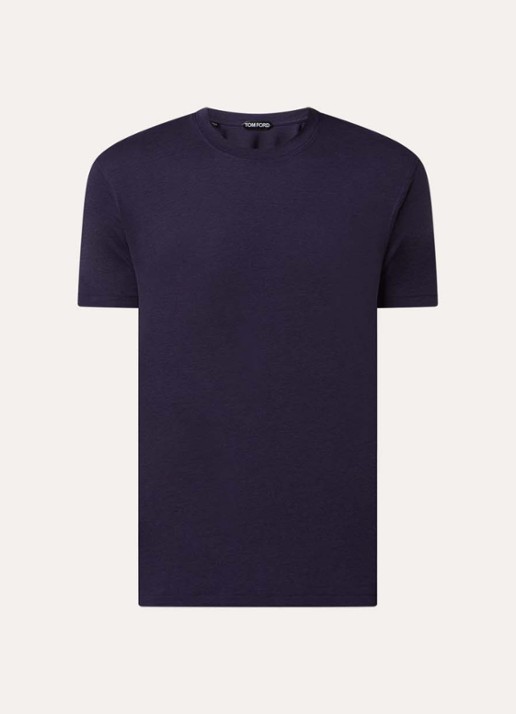 TOM FORD T-shirt met logoborduring - voorkant 5 donkerblauw