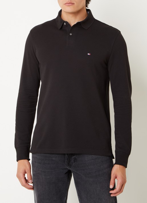 Tommy Hilfiger 1985 regular fit polo van piqué katoen  - detail zwart