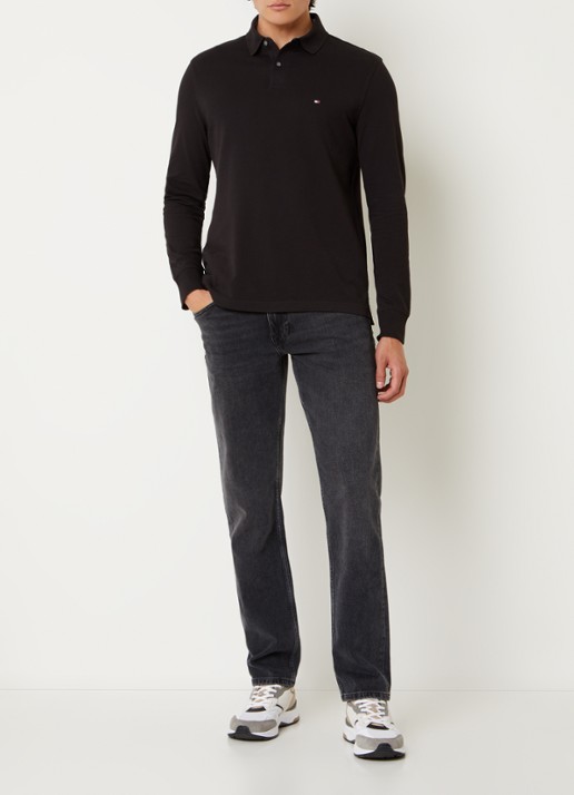 Tommy Hilfiger 1985 regular fit polo van piqué katoen  - voorkant 3 zwart