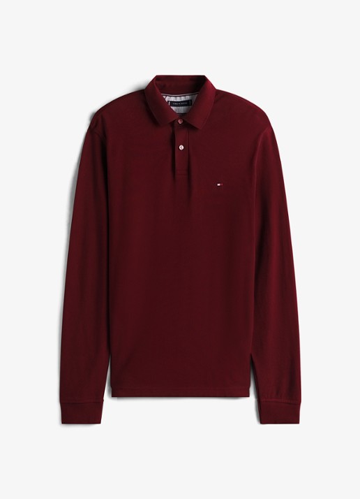 Tommy Hilfiger 1985 regular fit polo van piqué katoen  - voorkant bordeauxrood