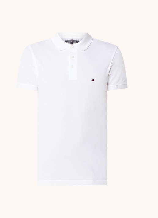 Tommy Hilfiger 1985 slim fit polo met logoborduring - voorkant 2 white  / wit