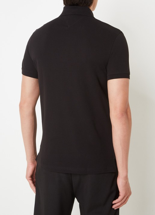 Tommy Hilfiger 1985 slim fit polo met logoborduring - achterkant 4 black  / zwart