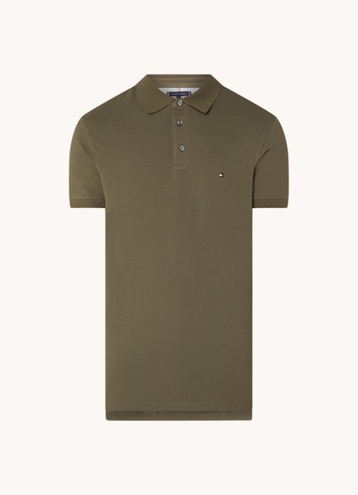 Tommy Hilfiger 1985 slim fit polo met logoborduring - voorkant army green / groen