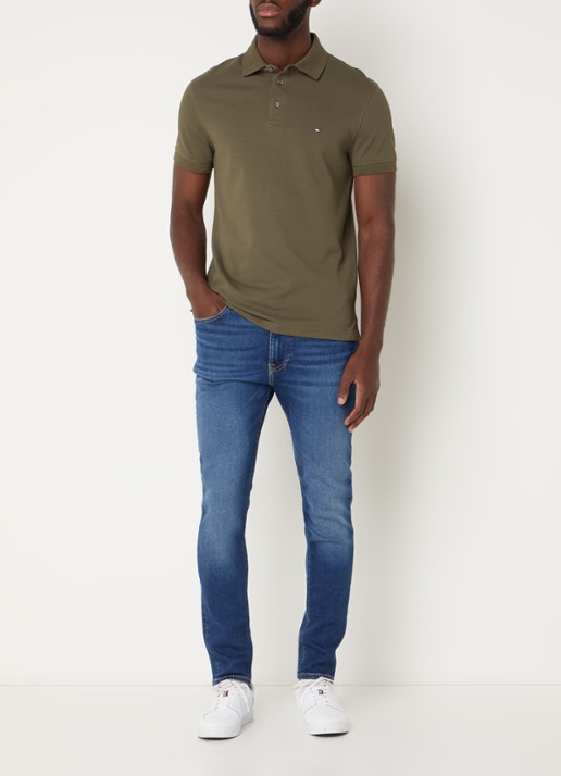 Tommy Hilfiger 1985 slim fit polo met logoborduring - voorkant 2 army green / groen