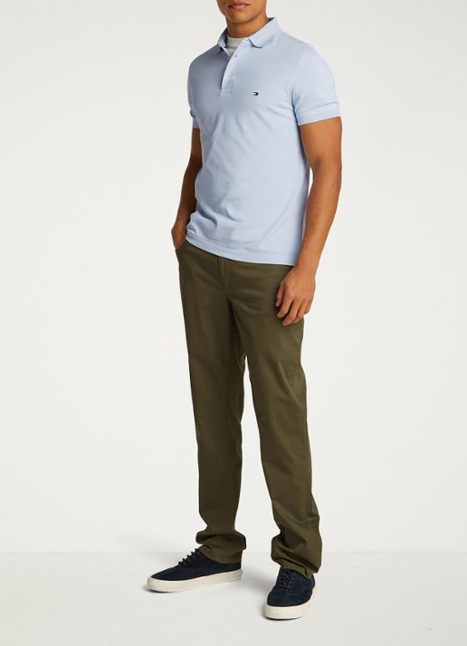 Tommy Hilfiger 1985 slim fit polo met logoborduring - voorkant 9 breezy blue / blauw