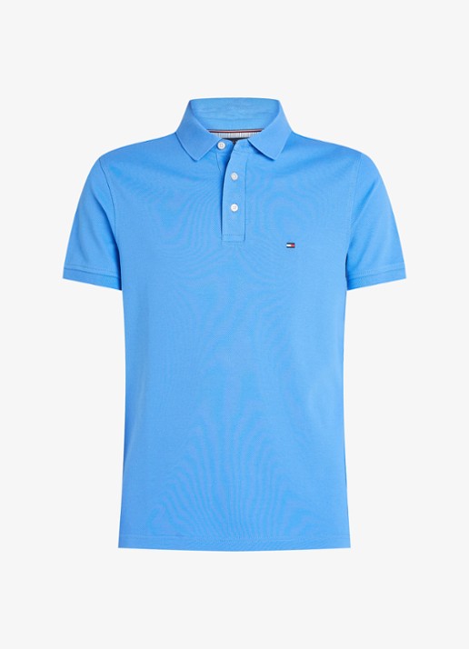 Tommy Hilfiger 1985 slim fit polo met logoborduring - voorkant 4 blue spell / blauw
