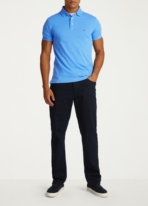 Tommy Hilfiger 1985 slim fit polo met logoborduring - voorkant 5 blue spell / blauw