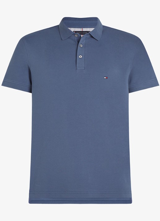 Tommy Hilfiger 1985 slim fit polo met logoborduring - voorkant 5 faded indigo / blauw