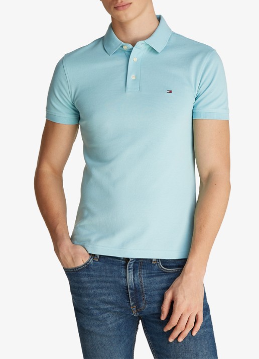 Tommy Hilfiger 1985 slim fit polo met logoborduring - detail 2 tradewinds aqua / blauw