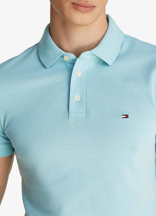 Tommy Hilfiger 1985 slim fit polo met logoborduring - detail 3 tradewinds aqua / blauw