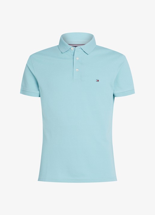 Tommy Hilfiger 1985 slim fit polo met logoborduring - voorkant 4 tradewinds aqua / blauw