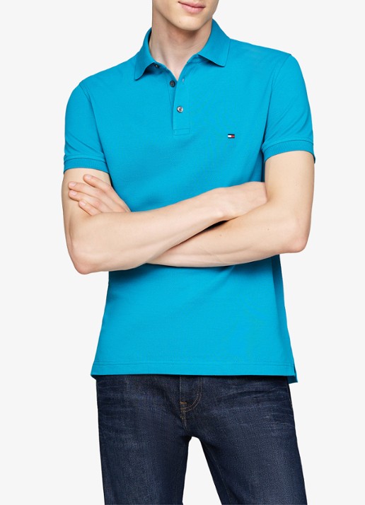 Tommy Hilfiger 1985 slim fit polo met logoborduring - detail surf blue / blauw