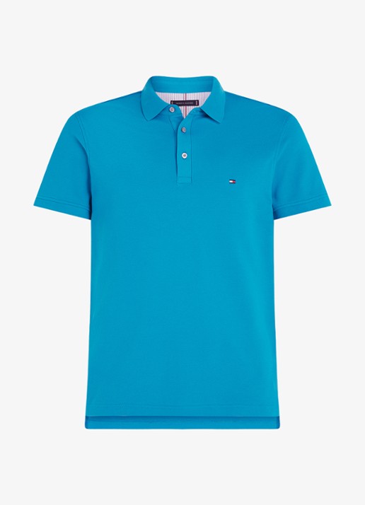 Tommy Hilfiger 1985 slim fit polo met logoborduring - voorkant 3 surf blue / blauw
