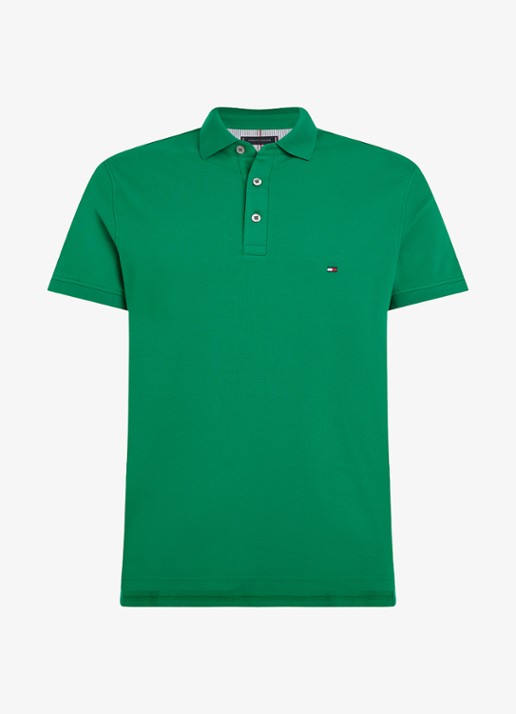 Tommy Hilfiger 1985 slim fit polo met logoborduring - voorkant 4 olympic green / groen
