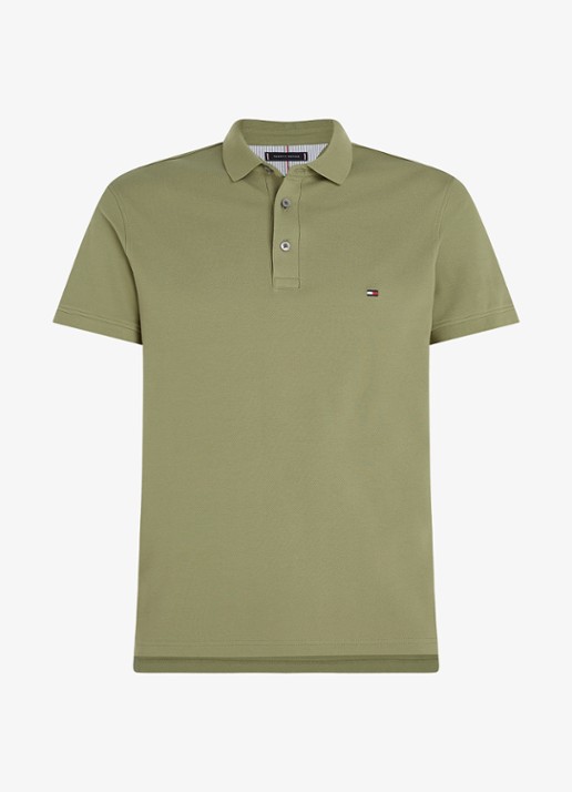 Tommy Hilfiger 1985 slim fit polo met logoborduring - voorkant 5 faded olive / groen