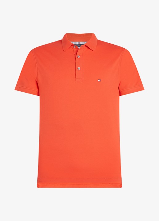 Tommy Hilfiger 1985 slim fit polo met logoborduring - voorkant sun kissed / oranje