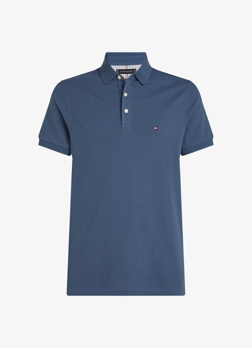 Tommy Hilfiger 1985 slim fit polo met logoborduring - voorkant aegean sea / blauw