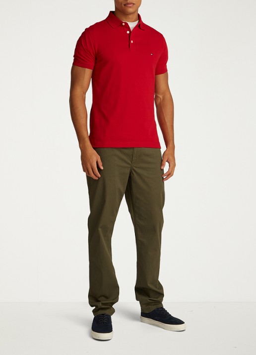 Tommy Hilfiger 1985 slim fit polo met logoborduring - voorkant 6 medium red / rood