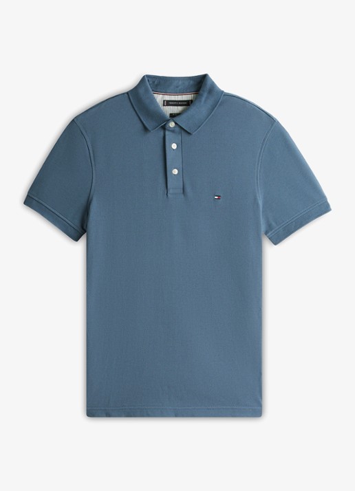 Tommy Hilfiger 1985 slim fit polo met logoborduring - voorkant 3 aegean sea / blauw