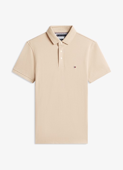 Tommy Hilfiger 1985 slim fit polo met logoborduring - voorkant 4 sandalwood-rbt / beige