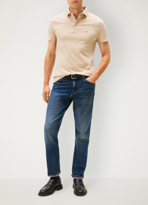 Tommy Hilfiger 1985 slim fit polo met logoborduring - voorkant 5 sandalwood-rbt / beige