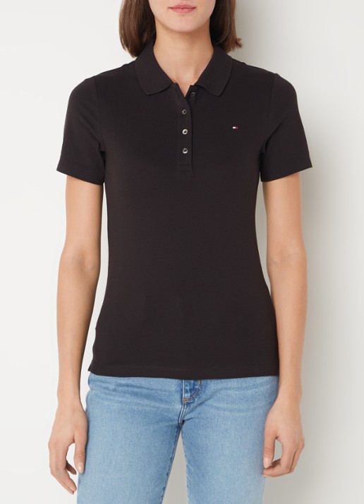 Tommy Hilfiger 1985 slim fit polo van piqué katoen met logo - detail 4 zwart