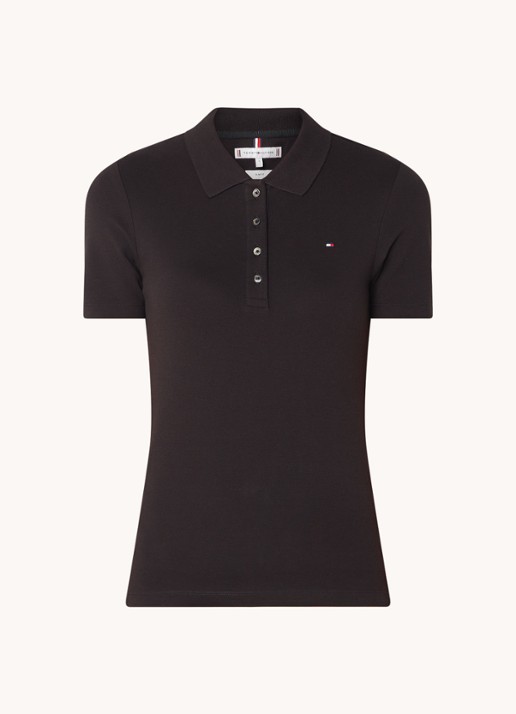 Tommy Hilfiger 1985 slim fit polo van piqué katoen met logo - voorkant 2 zwart