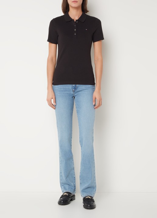 Tommy Hilfiger 1985 slim fit polo van piqué katoen met logo - voorkant 3 zwart