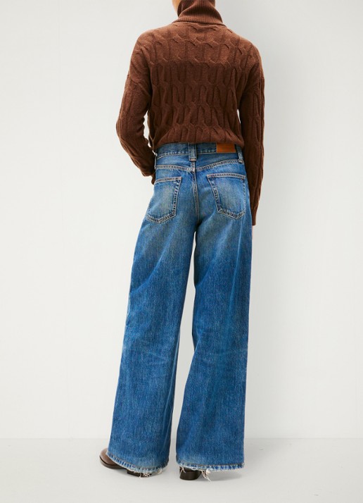 Tommy Hilfiger 70s high waist wide leg jeans met steekzakken - achterkant donkerblauw