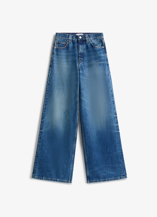 Tommy Hilfiger 70s high waist wide leg jeans met steekzakken - voorkant 2 donkerblauw