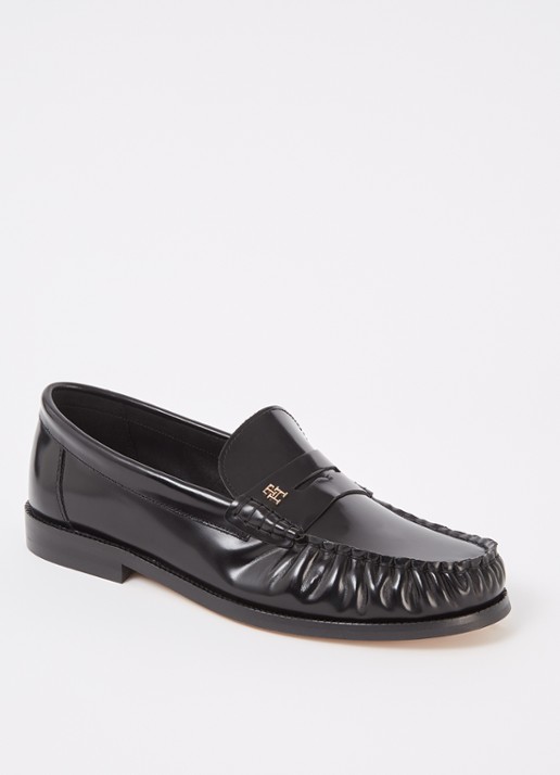 Tommy Hilfiger Abrasivato loafer van leer - voorkant zwart