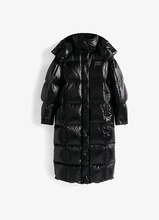 Tommy Hilfiger Alaska longline puffer jas met steekzakken - voorkant zwart