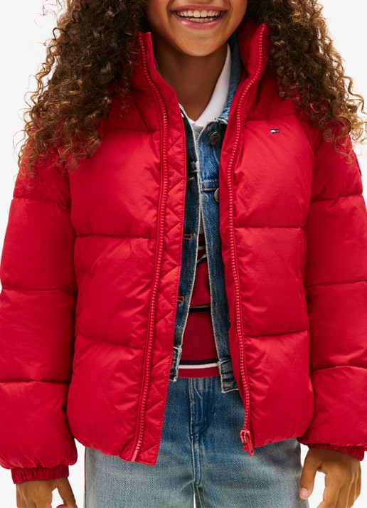 Tommy Hilfiger Back Flag puffer jas met logo - detail rood