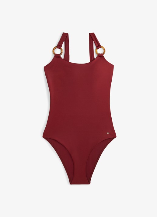 Tommy Hilfiger Badpak met cut-out detail - voorkant rood